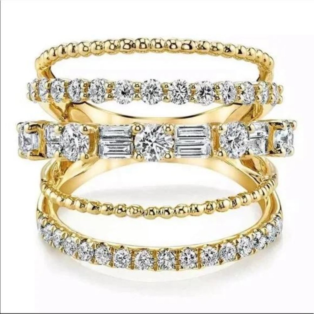 925 STERLING SILVER OVER 18K YELLOW GOLD DIAMOND RING - Picture 2 of 4